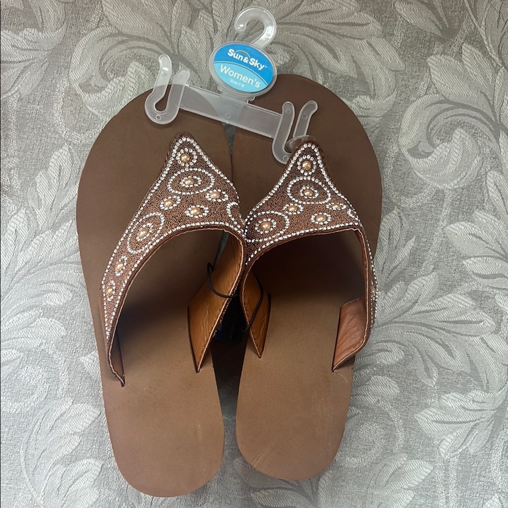Women's Tan Embellished Sandals